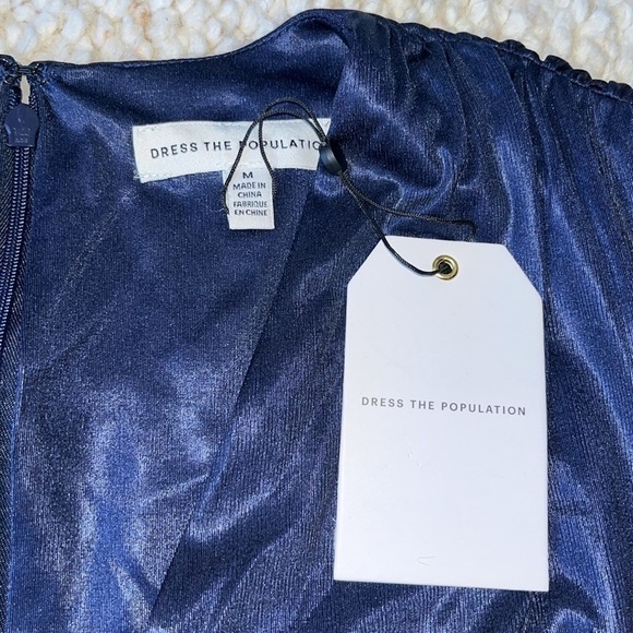 Dress The Population Krista Plunging V-Neck Side Slit Gown Dress Navy Blue M - Picture 8 of 10